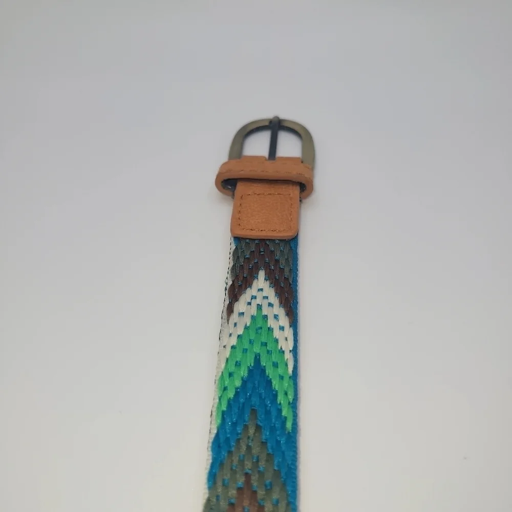 Weave Multicolor Belt Green Blue Black White Aztec Southwestern